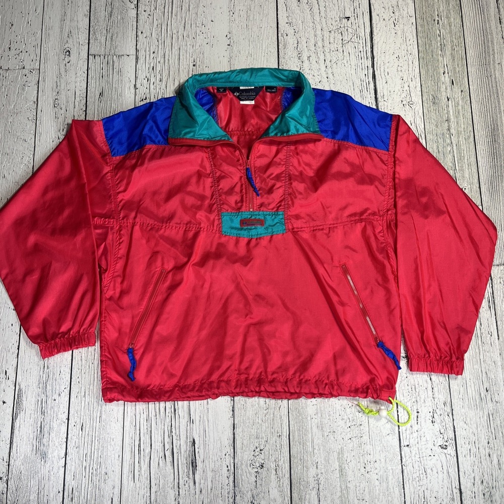 Vintage Columbia 1/4 Zip Windbreaker Mens Medium Neon Pink Lightweight Nylon Y2K